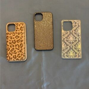 Stylish iPhone 14 Case Set - Leopard, Glitter, and Damask Designs